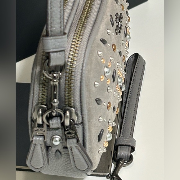 COACH Prairie Rivets Suede & Pebble Leather Crossbody/Wristlet in Heather Grey - Picture 4 of 9